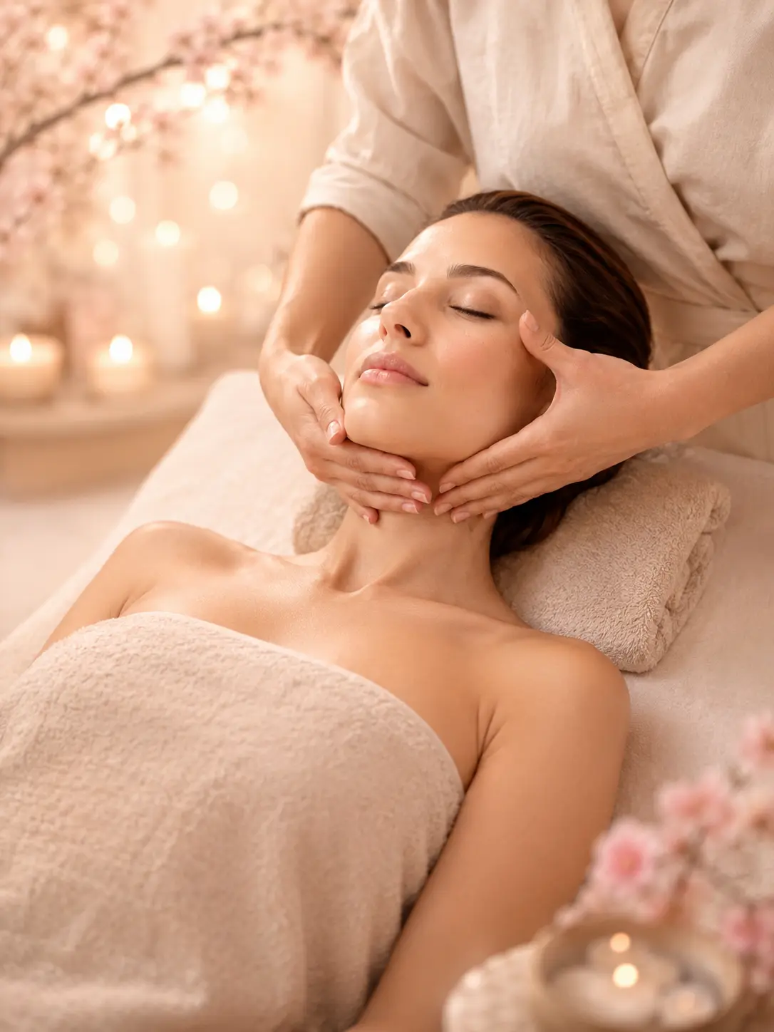 Soin Kobido lifting naturel visage à Hyères, ambiance japonaise bougies